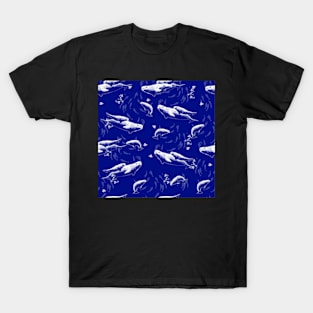 Belugas in Family of St. Lawrence Pattern - Blue Background T-Shirt